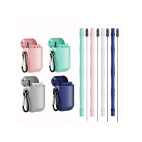 Foldable Portable Outdoor Silicone Drinking Straws With Case And Brush