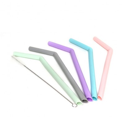 Set of 5 Reusable Silicone straw tip and silicone honey straw with brush